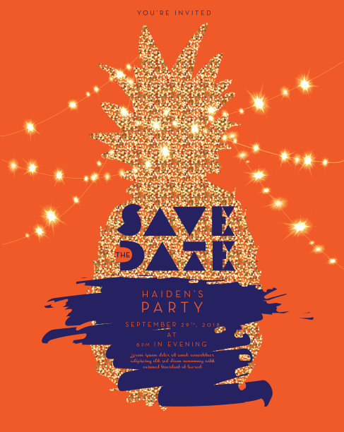 闪光菠萝串灯邀请设计模板图片下载