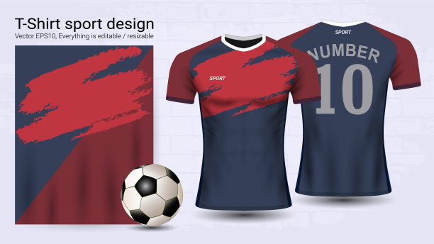 足球运动衫和t恤运动模型模板，足球俱乐部或运动服的图形设计，随时可以定制和轻松改变颜色和字母风格在您的球队。图片下载