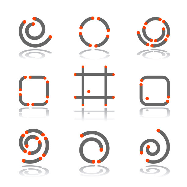 螺旋、圆形和方形的设计元素。图片下载