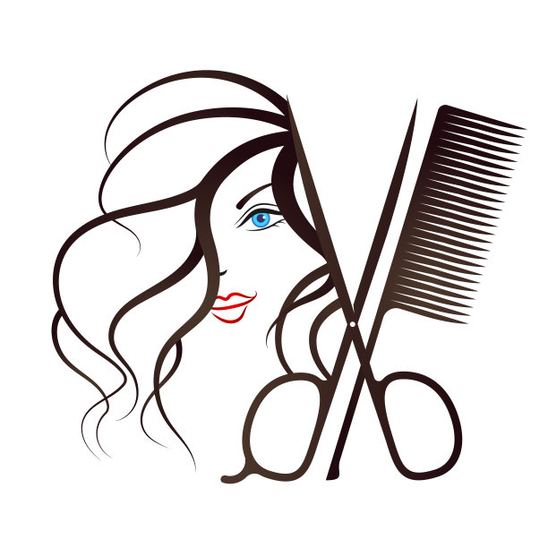 女孩的脸和剪刀与梳子图片下载