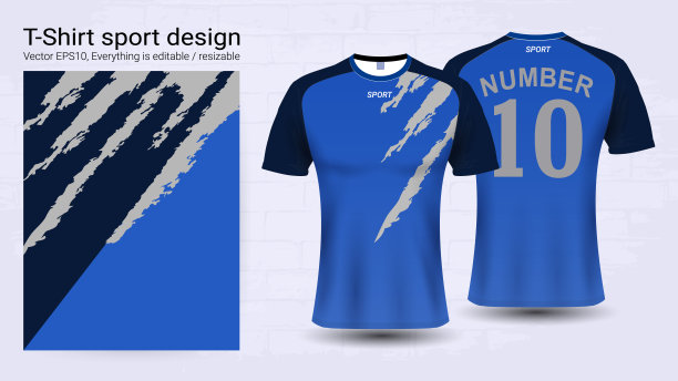 足球运动衫和t恤运动模型模板，足球俱乐部或运动服的图形设计，随时可以定制和轻松改变颜色和字母风格在您的球队。图片下载