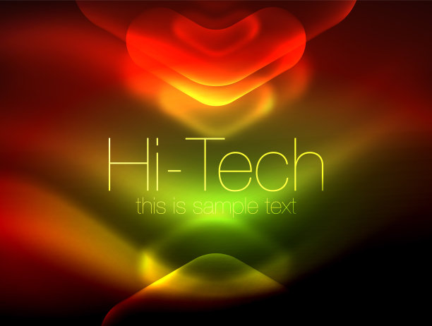 模糊的箭头在黑暗的空间。霓虹指针，玻璃光泽设计，抽象闪亮的技术背景，网页横幅图片下载