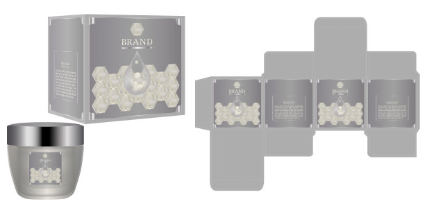 化妆品容器的包装设计，标签与豪华盒模板和模型盒。图片下载