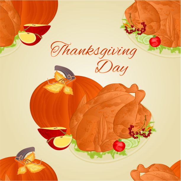 感恩节庆祝美食矢量插画无缝纹理（可编辑）图片下载