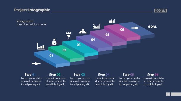 六步工作流程幻灯片模板图片下载