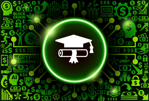 关于货币和加密货币背景的文凭和帽子图标图片下载