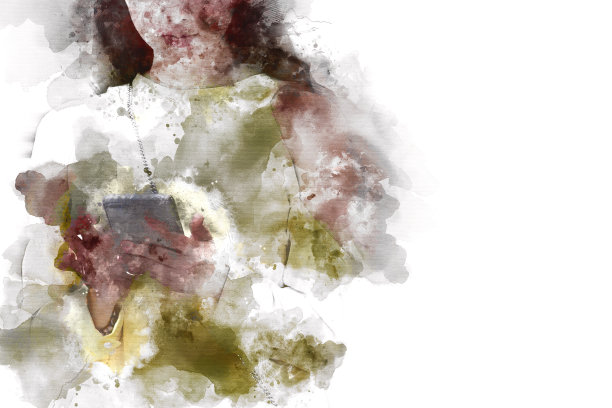 美丽的亚洲女人在水彩画的背景。图片下载