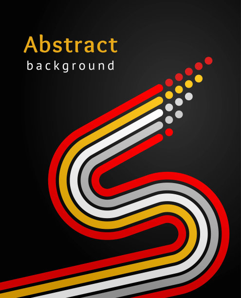 黑色背景上带圆圈的彩色条纹。复古的向量的背景。设计模板。向上的抽象弯曲线。图片下载
