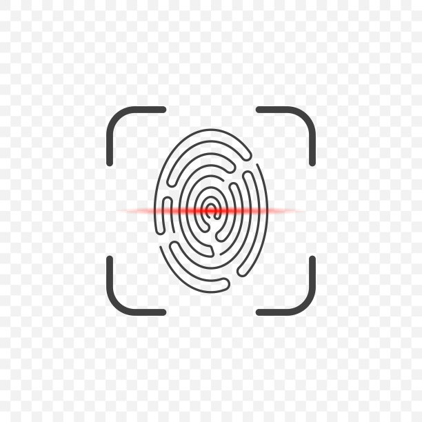 指纹扫描仪的图标，在一个透明的背景与红色条纹扫描。矢量插图，容易的颜色编辑图片下载