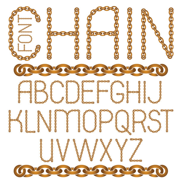 向量英文字母集合。使用连接链创建的大写装饰字体link。图片下载