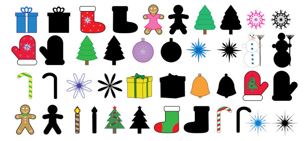 圣诞节(新年)图标，图像和剪影，集，向量。图片下载