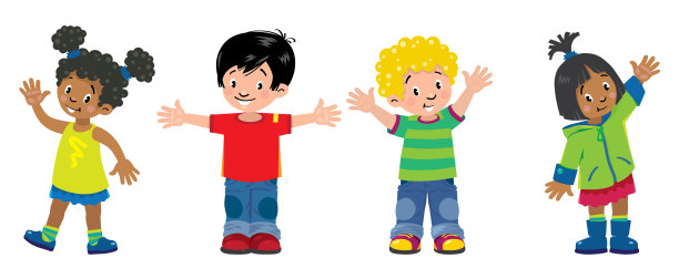 的孩子。一套4个孩子，微笑的男孩和女孩素材图片