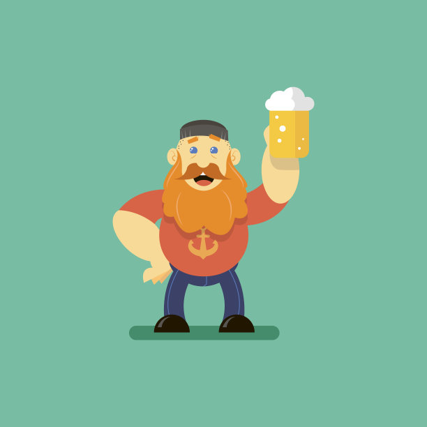 一个卡通人物与一杯啤酒的插图图片下载