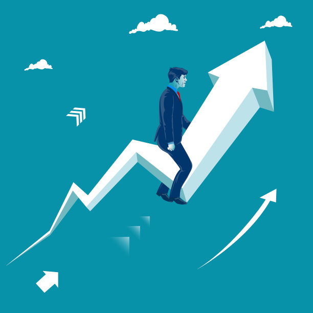 坐上上升的箭头的商人。业务增长的概念。比喻,矢量图图片下载