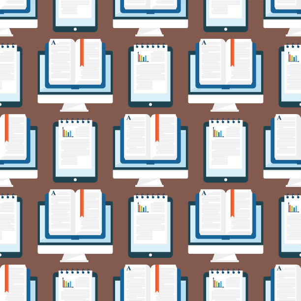 在线教育人员培训书店远程学习知识无缝模式背景矢量插图图片下载