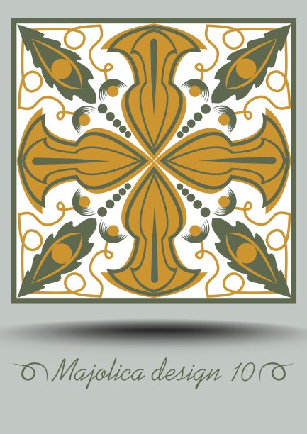 釉面瓷砖采用怀旧的赭色和橄榄绿设计，配以白釉。古董陶瓷陶器。传统复古的西班牙陶器产品与多色几何图案图片下载