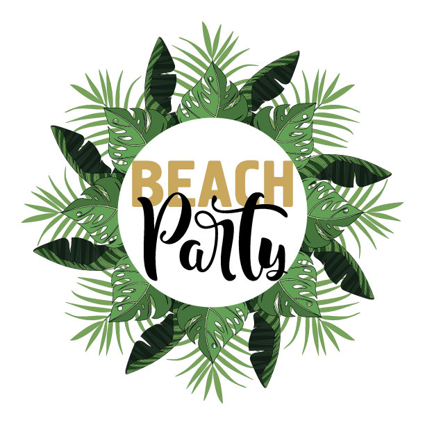 海滩派对。框架与热带叶和花。暑假的海报。矢量插图。图片下载