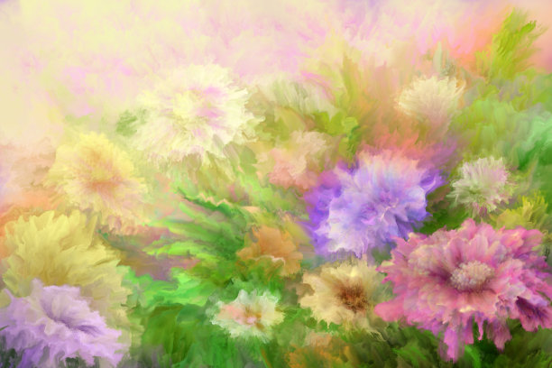 夏日草地，油画图片下载