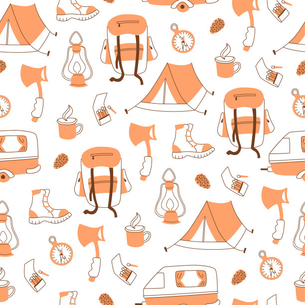 矢量无缝模式与旅游和远足设备。图片下载