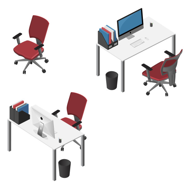 配备电脑的等距工作场所素材图片