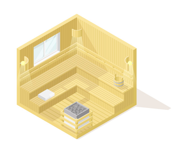 向量等距低多边形切面内部插图。桑拿图片下载