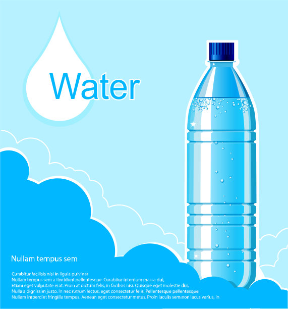 瓶装清水背景。矢量插图文本图片下载
