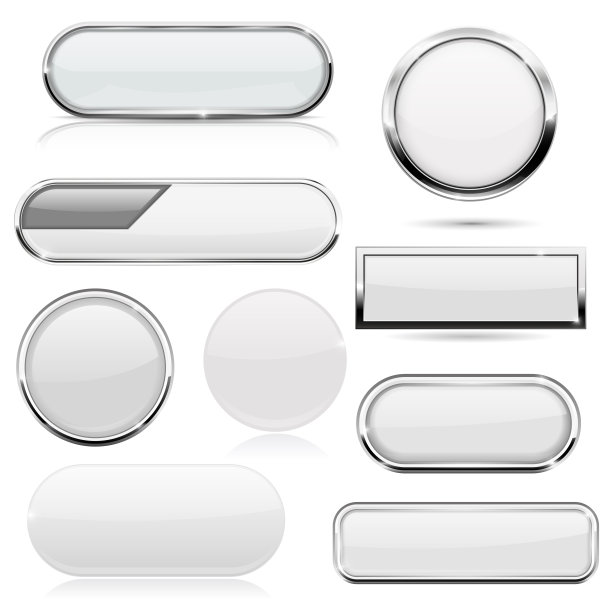 白色3d按钮与金属框架图片下载