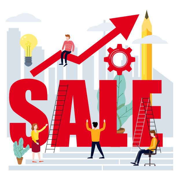 商业上的管理者和办公室职员，发展市场营销和商业管理技能和知识设置大销售字，现代字符，向量，孤立图片下载