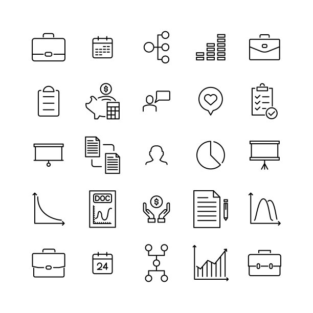 一组管理细线图标图片下载