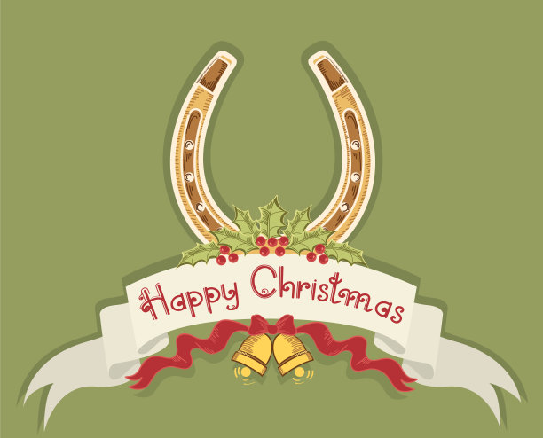 圣诞马蹄形背景与冬青浆果和铃铛图片下载