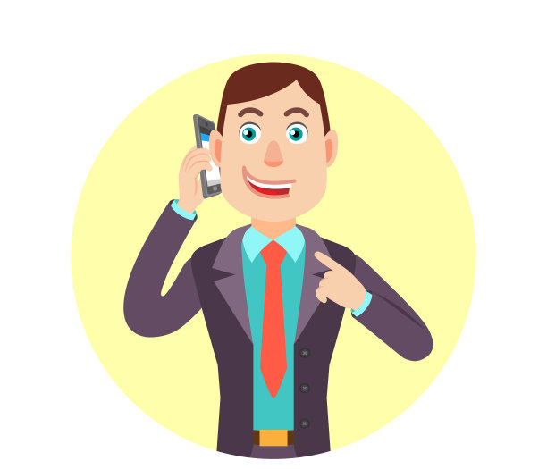 商人用手指着他正在通话的手机。图片下载