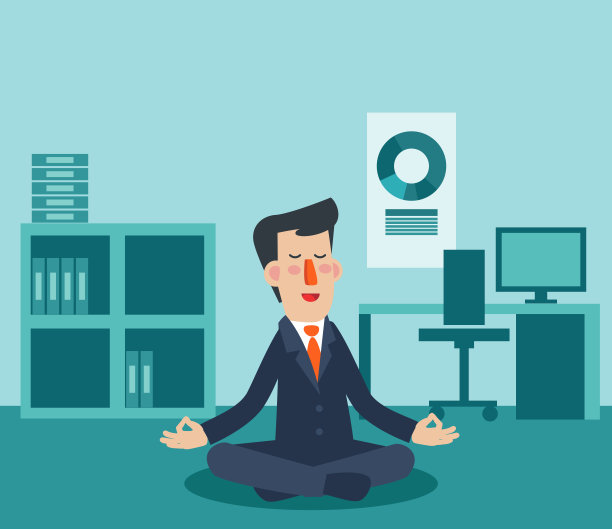 商人以莲花的姿势冥想。商务人士在办公室练习瑜伽图片下载