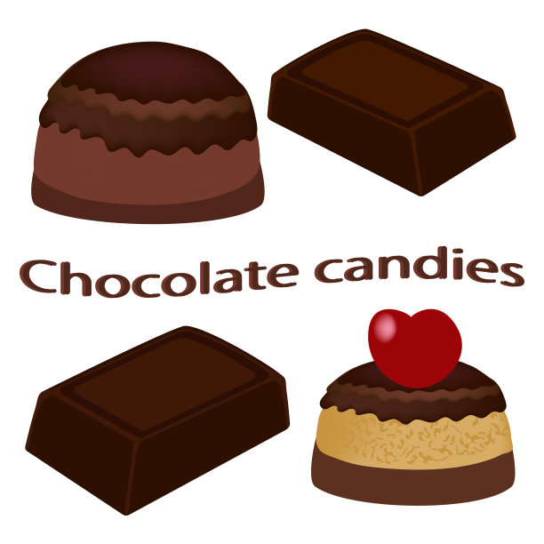巧克力棒和巧克力糖果孤立在白色的背景。矢量插图。图片下载