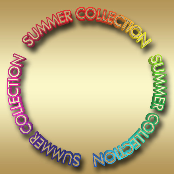 股票插图-多色文字:夏季系列，金色的顶部，3D插图，明亮的金色背景。图片下载