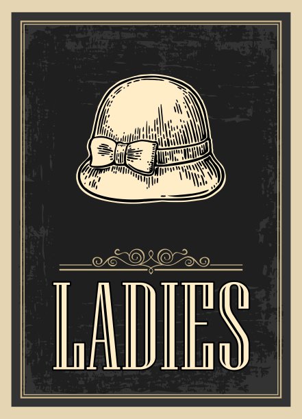 复古怀旧风格厕所海报。女士。黑色背景上的矢量复古雕刻插图。适用于酒吧、餐厅、咖啡馆、酒馆图片下载