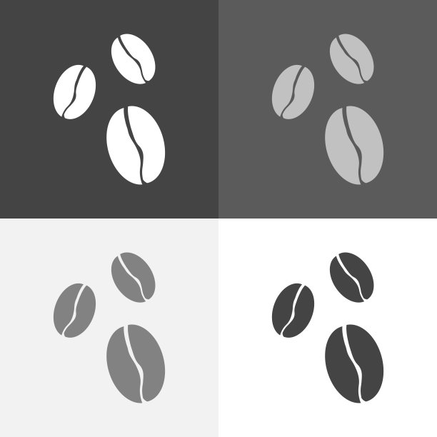 向量集图标咖啡豆。咖啡豆插图上白灰黑颜色。图片下载