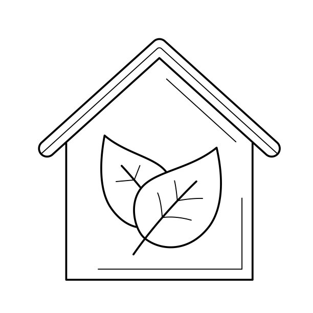 生态友好型房屋与树叶矢量线条图标图片下载