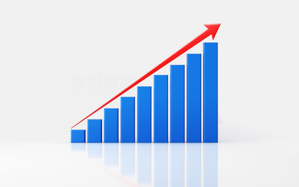 金融增长条与红色箭头形状移动上白色反射表面图片下载
