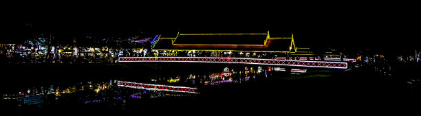 柬埔寨暹粒市的灯光桥和夜市。图片下载