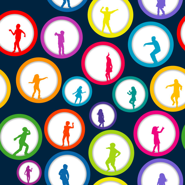 无缝背景圆形和儿童剪影图片下载