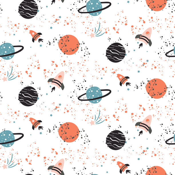 无缝矢量模式与行星和宇宙飞船素材图片