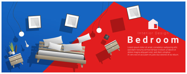 卧式室内横幅销售与卧室家具盘旋在彩色背景，矢量，插图图片下载