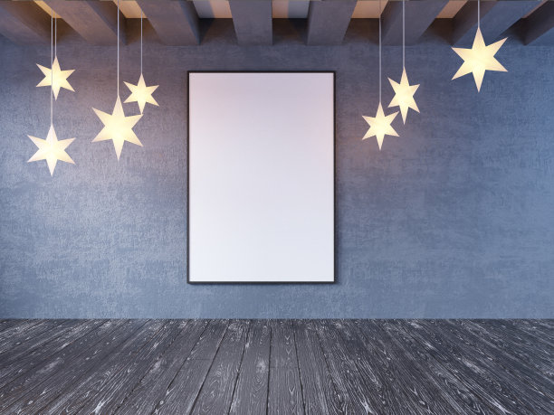 模仿海报与复古蜡笔潮极简主义阁楼室内背景，3D渲染，3D插图图片下载