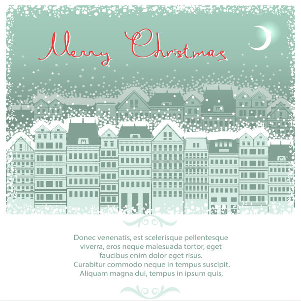 圣诞背景卡与城市景观。图片下载
