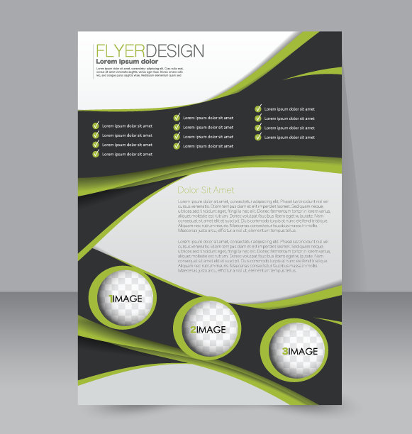 摘要传单设计背景。手册模板。杂志封面，商业模型，教育，演示，报告。矢量插图。黑色和绿色。图片下载