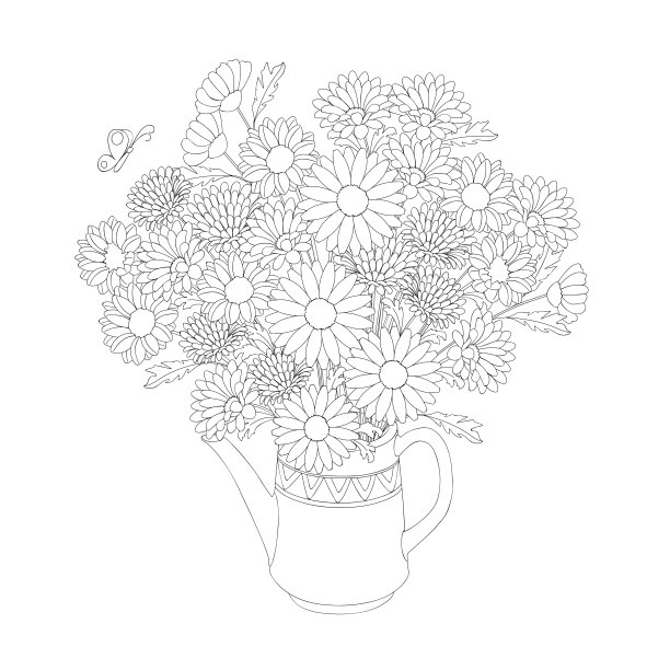 茶壶中的花束轮廓素材图片