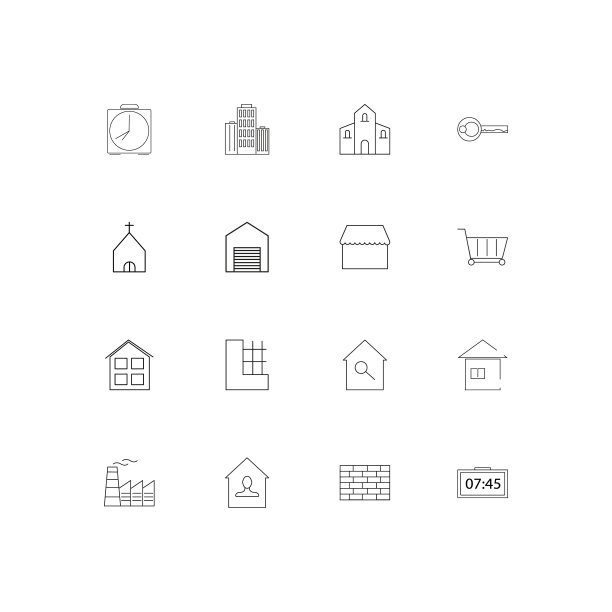 建筑施工线性图标集矢量图图片下载