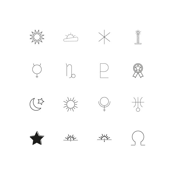 占星学简单线性图标集。概述了矢量图标图片下载