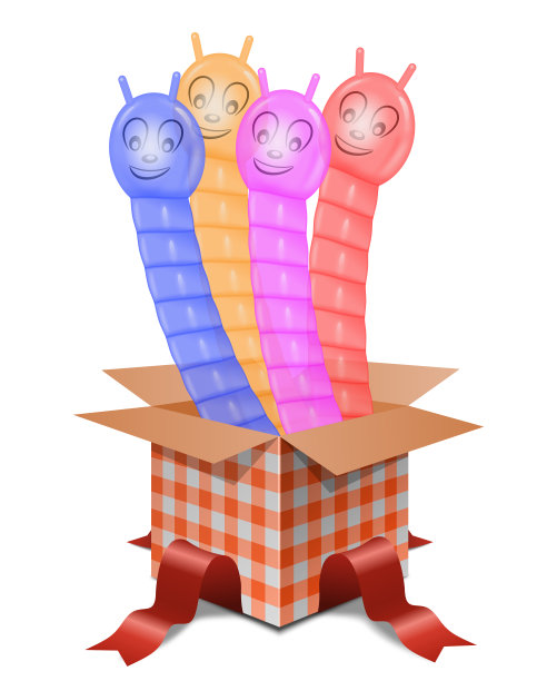 蠕虫气球在打开的盒子里图片下载