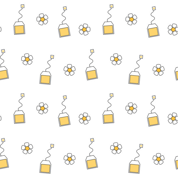 可爱的卡通洋甘菊茶袋无缝矢量图案背景插图图片下载